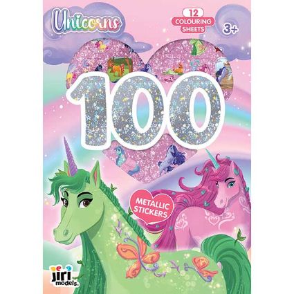 Obrázok z 100 metalických samolepiek s maľovankovými listami Jednorožce